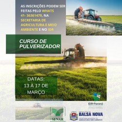 Curso Gratuito de Pulverizador Tratorado de Barras em Balsa Nova